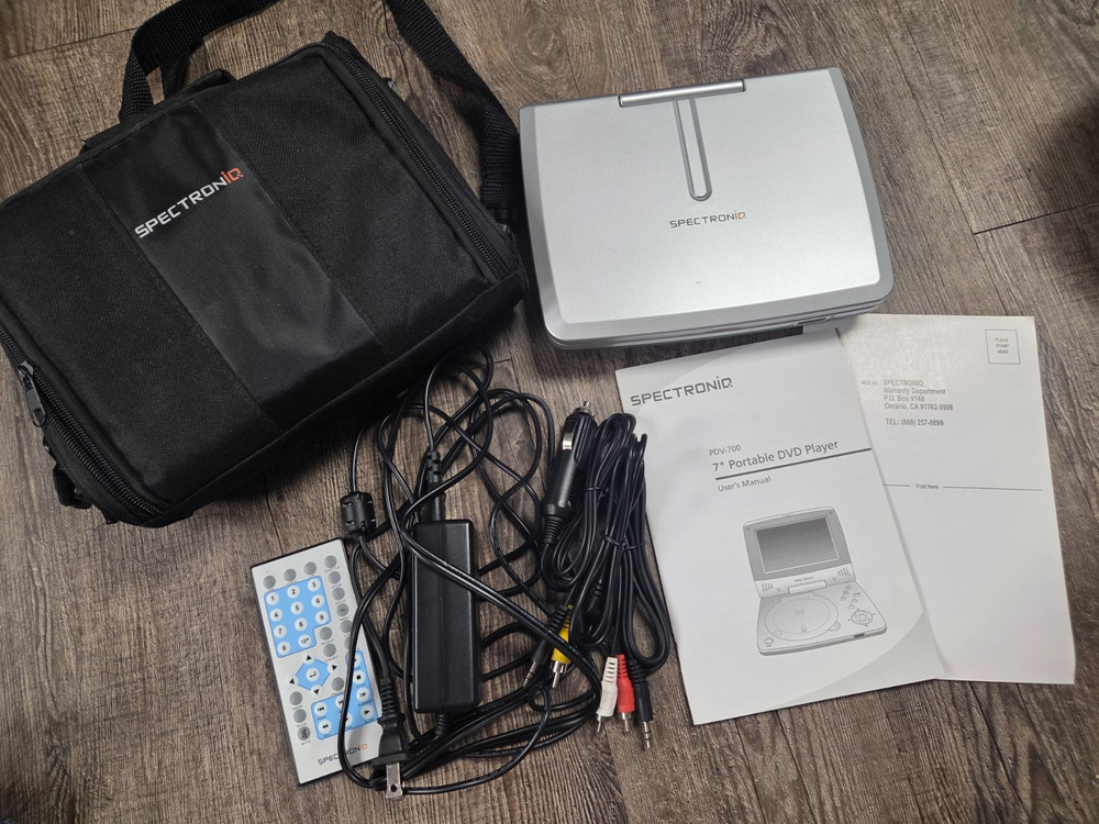 SpectronIQ PDV-700 Silver 7-Inch Display Portable DVD Player with Accessories